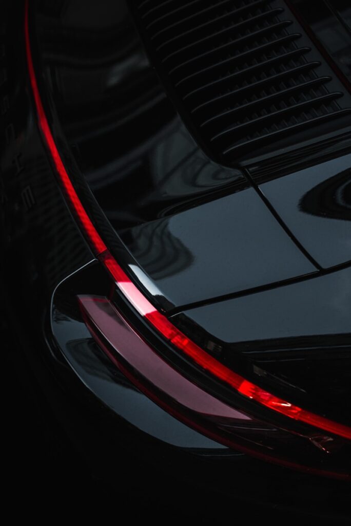 a close up of the tail lights of a car